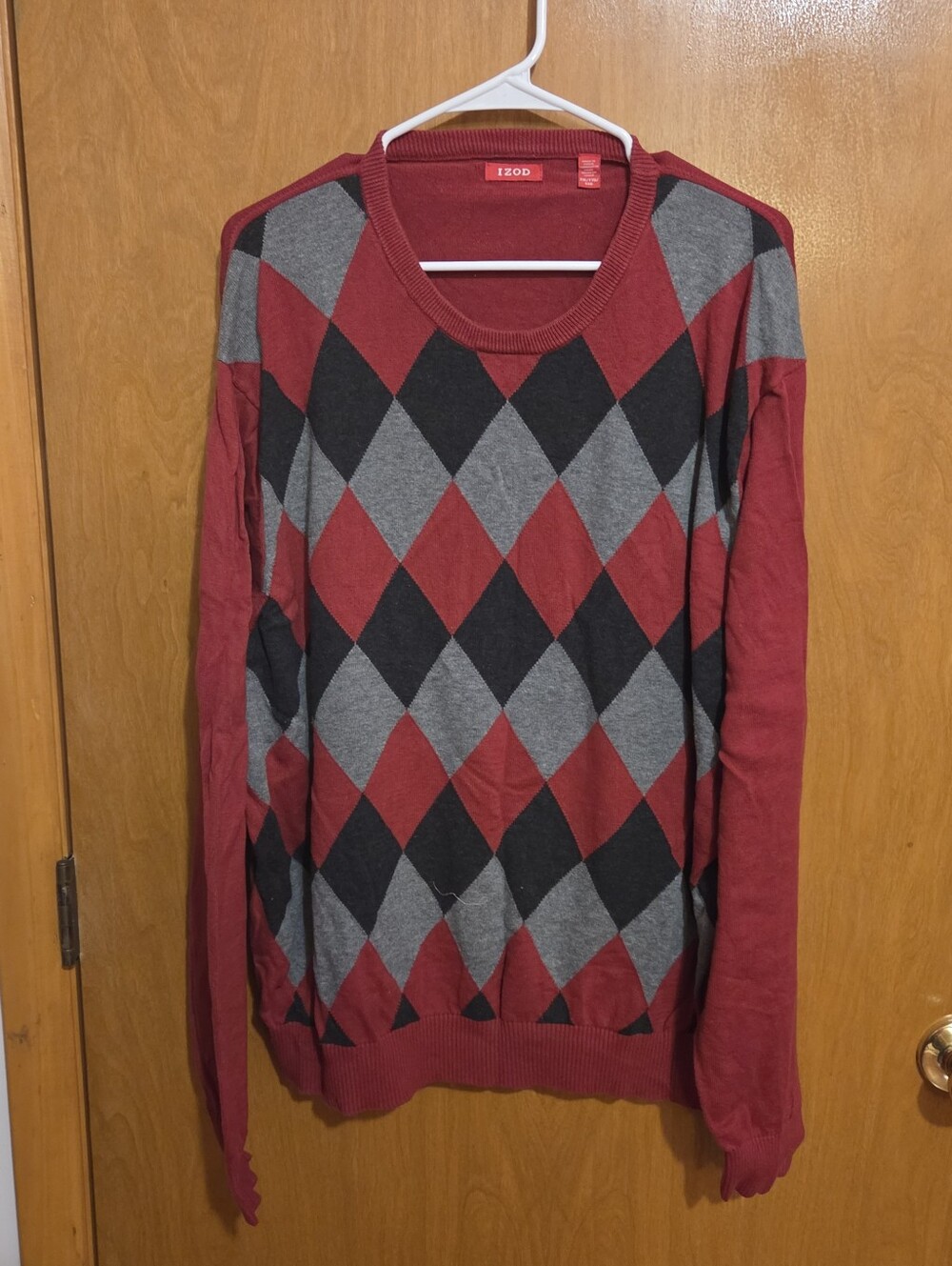 IZOD Men’s Red/Gray Argyle Crewneck Sweater, Size XXL